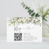 ホワイトフラワーの結婚式ウェブサイトQRコードRSVP 出欠カード (スタンド正面)