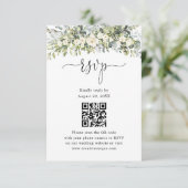 ホワイトフラワーの結婚式ウェブサイトQRコードRSVP 出欠カード (スタンド正面)