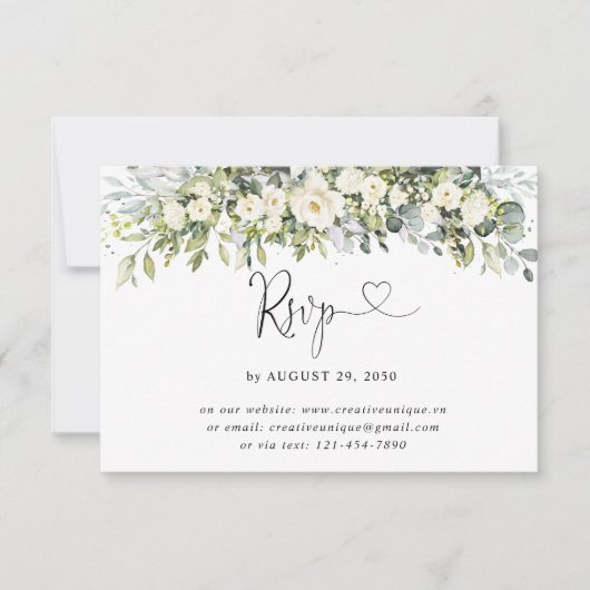ホワイトフラワーの結婚式オンラインRSVPカード 出欠カード (正面)