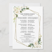 ホワイトフラワーの結婚式プログラムカード 招待状 (裏面)