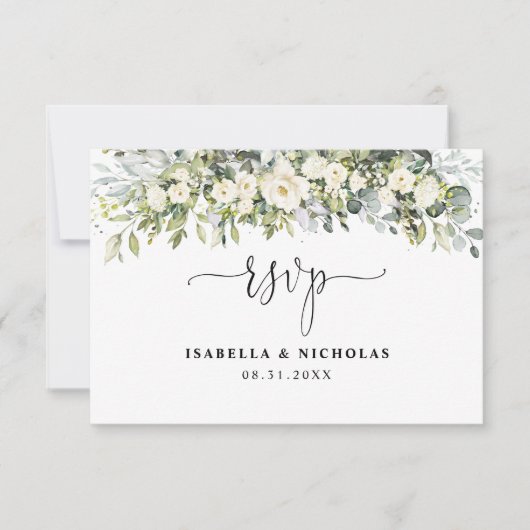 ホワイトフラワーの結婚式RSVPカード 出欠カード (正面)
