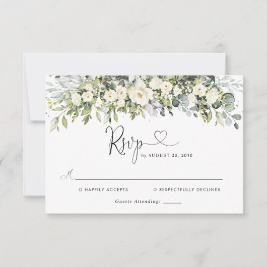ホワイトフラワーの結婚式RSVPカード 出欠カード (正面)