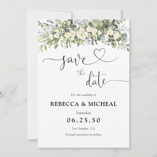 ホワイトフラワーの結婚式Save The Date セーブザデート (正面)