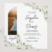 ホワイトフラワーアーチの結婚式招待状 + 招待状 (正面/裏面)