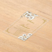 ホワイトフラワーエレガントウェディング招待状スペインのイン アクリル招待状 (レイダウン)