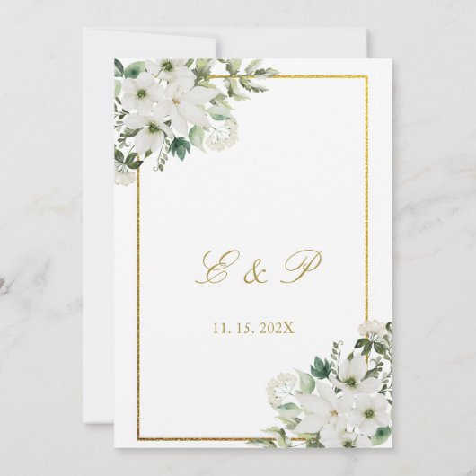ホワイトフラワーエレガントウェディング招待状スペインのイン 招待状 (裏面)