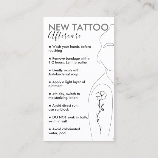 ホワイトフラワーオンガールショルダー新しいタトゥーアフターケア 名刺 (裏面)