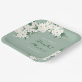 ホワイトフラワーオングリーンパターンブライダルシャワー ペーパープレート (傾斜あり)
