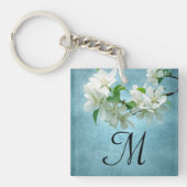 ホワイトフラワーオンブルースカイキーチェーン キーホルダー (正面)