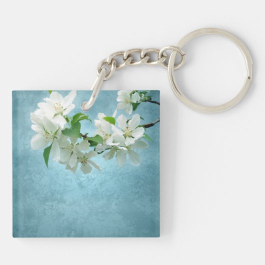 ホワイトフラワーオンブルースカイキーチェーン キーホルダー (裏面)
