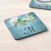 ホワイトフラワーオンブルースカイモノグラムドリンクコースター コースター (左側)
