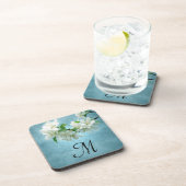 ホワイトフラワーオンブルースカイモノグラムドリンクコースター コースター (右側)