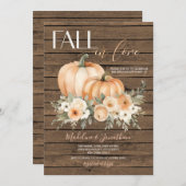 ホワイトフラワーカボチャ秋インラブ婚約パーティ 招待状 (正面/裏面)