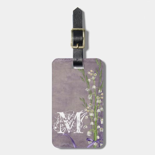 ホワイトフラワーカントリーレースモノグラム荷物タグ ラゲッジタグ (正面縦)