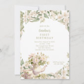 ホワイトフラワーガーデンティーパーティー任意の年齢誕生日 招待状 (正面)