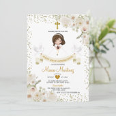 ホワイトフラワーガール1st聖餐式金ゴールドグリッター 招待状 (スタンド正面)