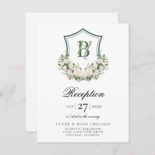 ホワイトフラワークレストウェディングレセプション エンクロージャーカード (正面/裏面)