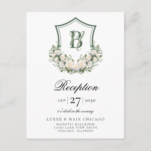 ホワイトフラワークレストウェディングレセプション エンクロージャーカード (正面)