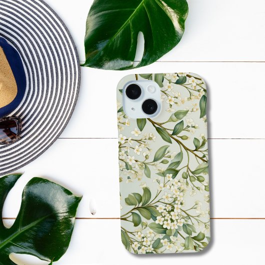ホワイトフラワーグリーンウォーターカラー Case-Mate iPhoneケース