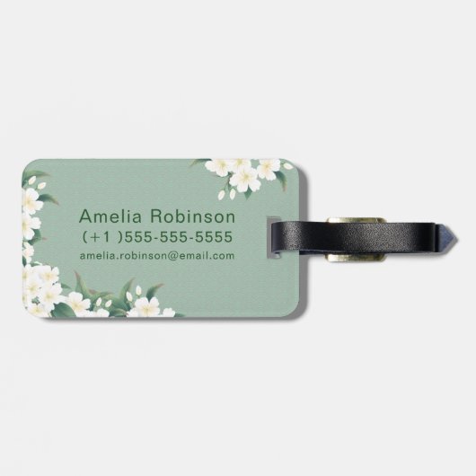 ホワイトフラワーグリーンクラウドパターインスパイアンの引用文 ラゲッジタグ (裏面横)