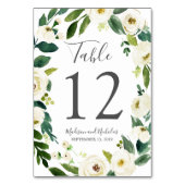 ホワイトフラワーグリーン結婚のテーブル番号カード テーブルナンバー (裏面)