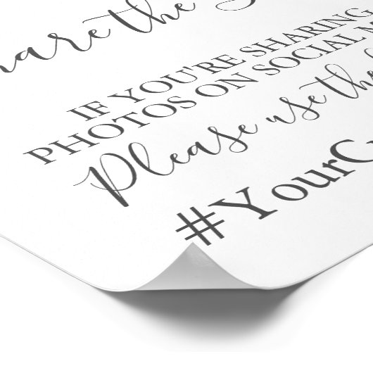 ホワイトフラワーグリーン結婚ズのハッシュタグのサイン共有ラブ ポスター (角)