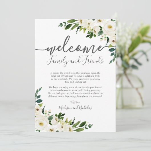 ホワイトフラワーグリーン結婚リーズホテルウェルカムカード プログラム (スタンド正面)