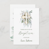 ホワイトフラワーズグリーナリーブーケバプテスマ招待状 招待状 (正面/裏面)