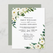 ホワイトフラワーズビューティフルバジェット結婚式招待状 (正面/裏面)