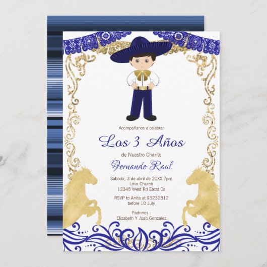 ホワイトフラワーズフィエスタインヴィタシオネストレスアノス   招待状 (正面/裏面)