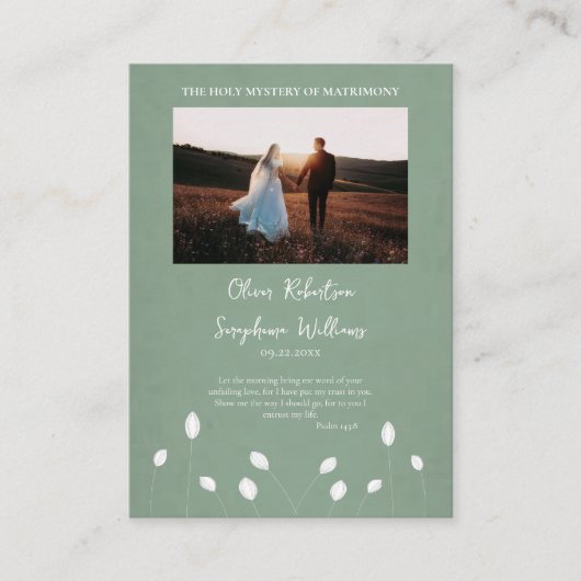 ホワイトフラワーズフィールド結婚オーソドックス祈りの言葉カード プレイスカード (正面)