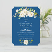 ホワイトフラワーズブルークラシックボーイバプテスマ 招待状 (スタンド正面)