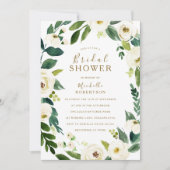 ホワイトフラワーズボタニカルリースブライダルシャワー 招待状 (正面)