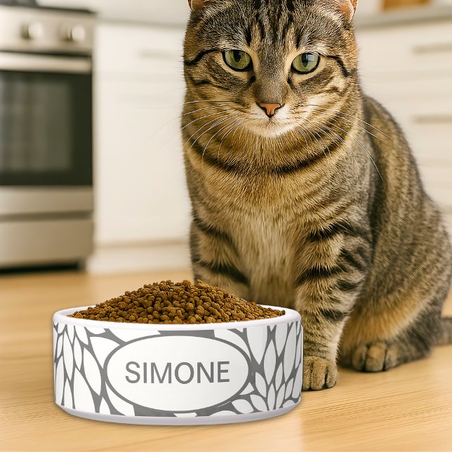 ホワイトフラワーズ名前をカスタムするペット ボウル (クリエイターアップロード済み)