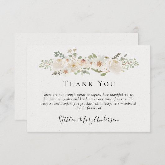 ホワイトフラワーズ葬儀悔やみや弔慰フローラ サンキューカード (正面/裏面)