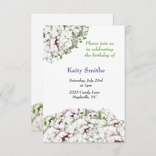 ホワイトフラワーズ誕生日招待状 招待状 (正面/裏面)