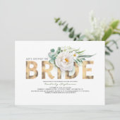 ホワイトフラワーズ金ゴールドと緑シックブライダルシャワー 招待状 (スタンド正面)