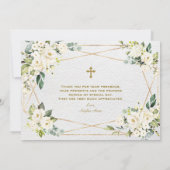 ホワイトフラワーズ金ゴールドガール1stバースデーバプテスマ サンキューカード (裏面)