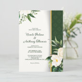 ホワイトフラワーズ金ゴールドストライプ結婚式招待状 招待状 (スタンド正面)