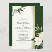 ホワイトフラワーズ金ゴールドストライプ結婚式招待状 招待状 (正面/裏面)