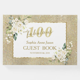 ホワイトフラワーズ金ゴールド100と素晴らしい誕生日パーティー ゲストブック
