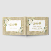 ホワイトフラワーズ金ゴールド100と素晴らしい誕生日パーティー ゲストブック (全面)