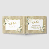 ホワイトフラワーズ金ゴールド50と素晴らしい誕生日パーティー ゲストブック (全面)