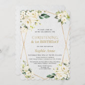 ホワイトフラワーズ《キリスト教》洗礼式や命名式1st誕生日パーティー 招待状 (正面/裏面)