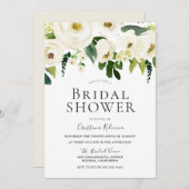 ホワイトフラワーズ&クリームエレガントブライダルシャワー 招待状 (正面/裏面)