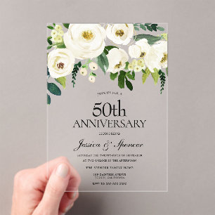 ホワイトフラワーズ&クリーム結婚50周年 アクリル招待状