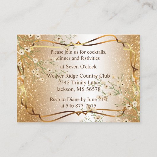 ホワイトフラワーズ&金ゴールドグリッター エンクロージャーカード (裏面)
