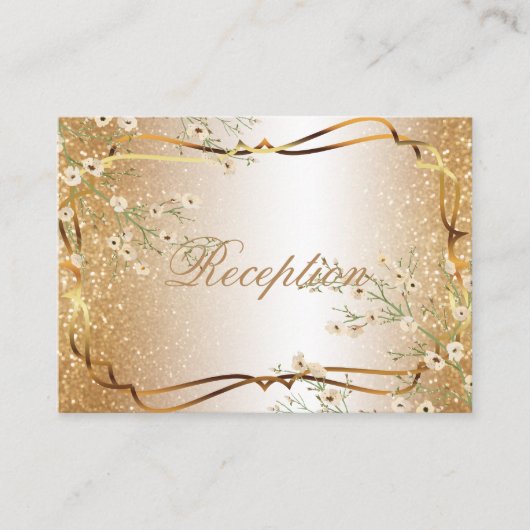 ホワイトフラワーズ&金ゴールドグリッター エンクロージャーカード (正面)