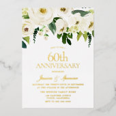 ホワイトフラワーズ 60周年 結婚記念日 ゴールド 箔招待状 (正面)