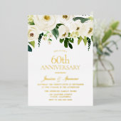 ホワイトフラワーズ 60周年 結婚記念日 ゴールド 箔招待状 (立ち正面)
